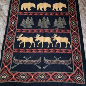 Rustic Animal and Canoe Pattern Blanket